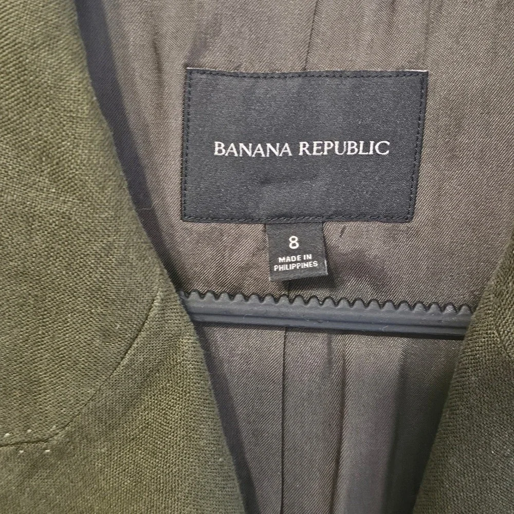 Banana Republic Womens Olive Green Double Breasted Linen Blend Vest Blazer 8